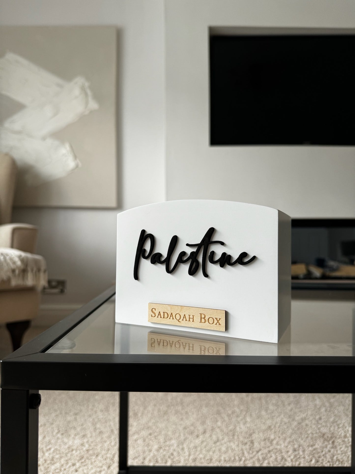 Curved Sadaqah Box - Personalised 3D text & wooden label